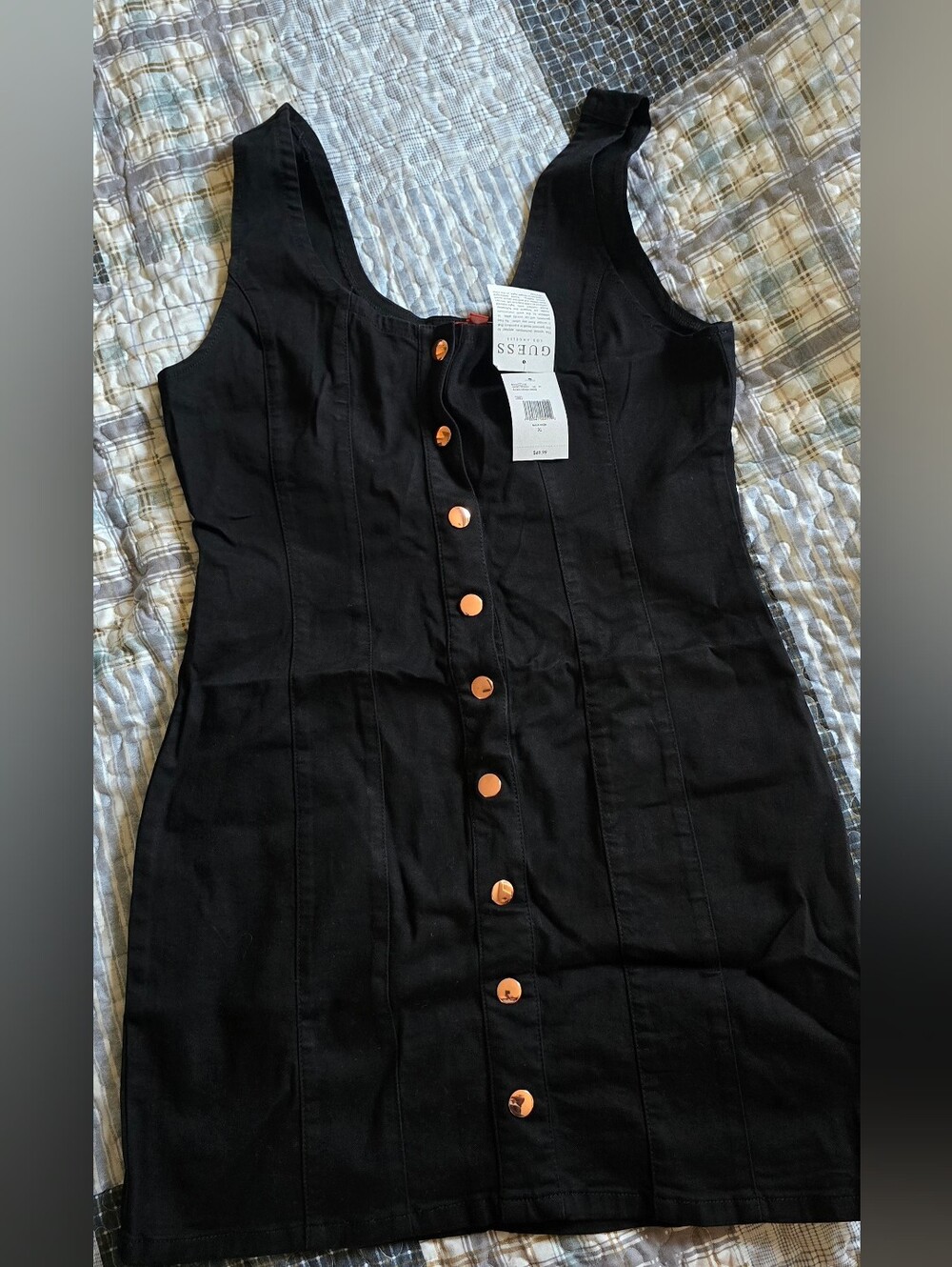 GUESS Black Mini Dress with Gold-Tone Buttons